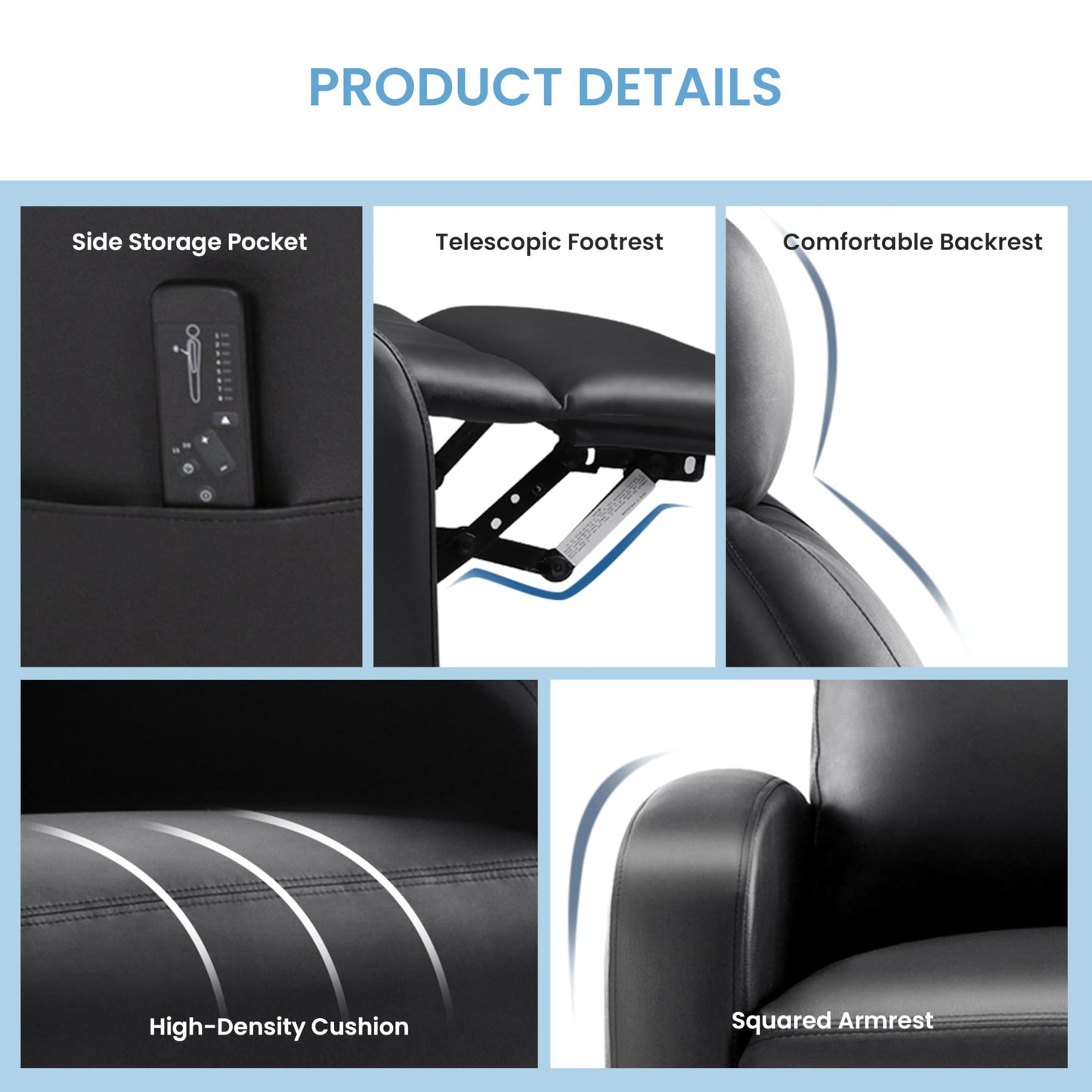 Simple Deluxe Recliner Chair - Adjustable Push Back PU Leather Recliner, Plush Reading Chair & Luxe Sofa Chair for Living Room Chairs or Bedroom Chair, Single Recliner for Home Theater