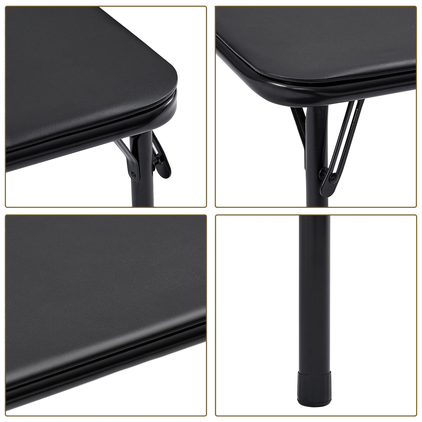 VECELO Folding Card Table and Chair Set of 5 Portable with Padded Tabletop, No Assembly Required, Black