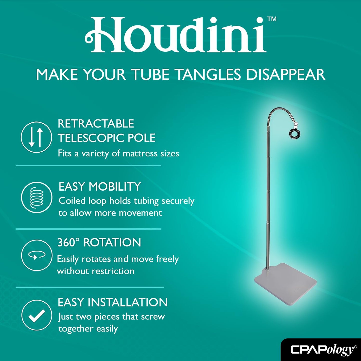 CPAPology Houdini CPAP Hose Support System | Newly Upgraded | CPAP Bedside Holds Underneath Mattress | Adjustable