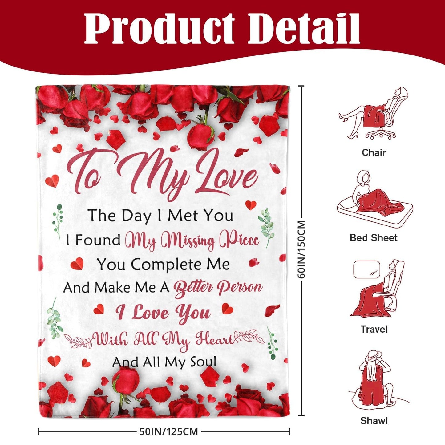 Gifts for Her Wife Girlfriend - To My Love Blanket - Anniversary Wedding Gift for Women - Romantic I Love You Gifts for Her - Wife Girlfriend Birthday Gift Ideas - Christmas & Valentines Day - 50"x60"