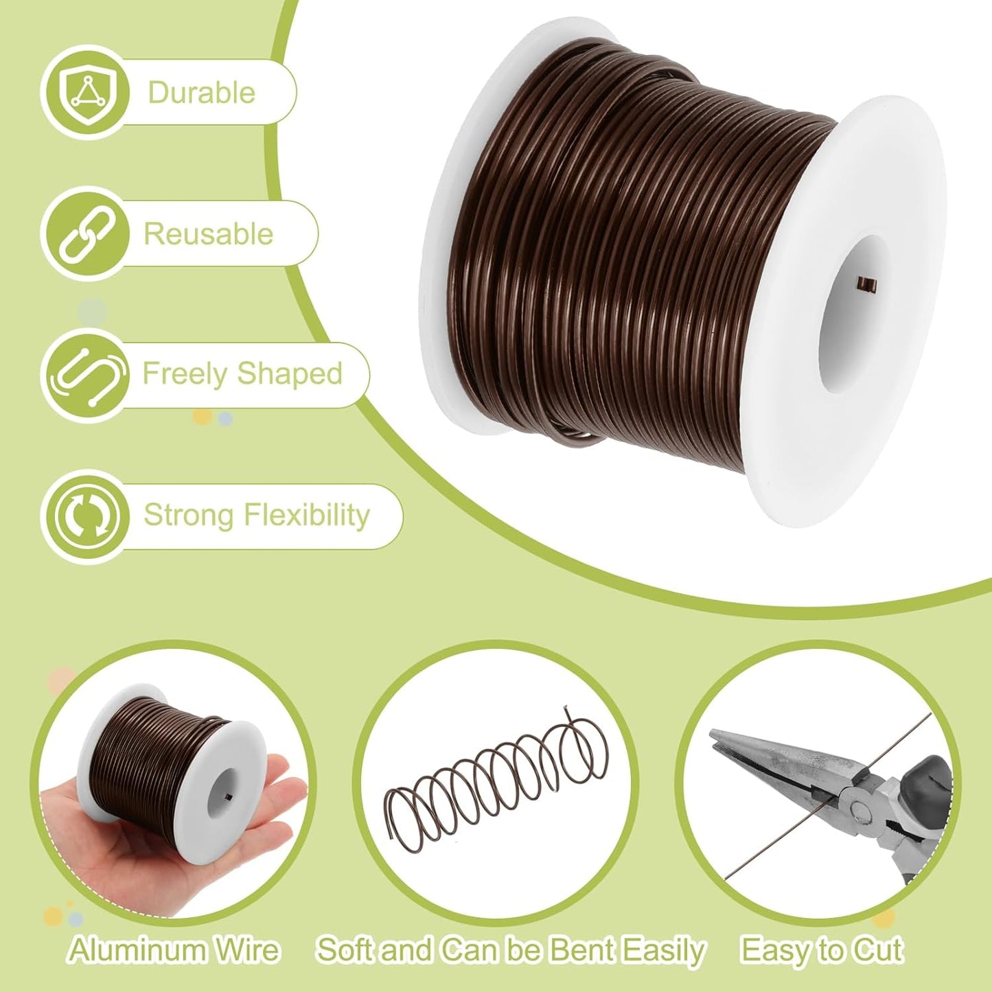 MECCANIXITY 12 Gauge Anodized Aluminum Craft Wire Bendable Bonsai Training Wire 98 Feet 2mm for Sculpting Crafts Wreath Floral Beading Jewelry Making, Brown