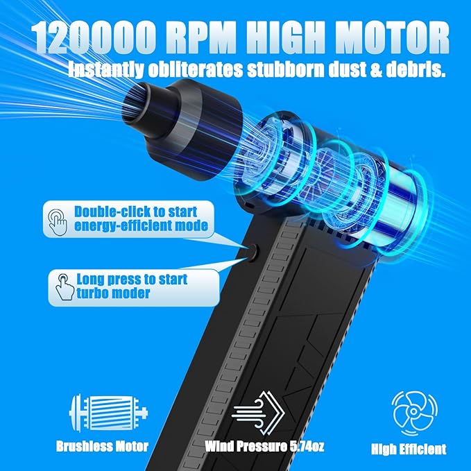 Electric Compressed Air Duster -120000RPM Super Power Cordless Air Duster, Rechargeable Brushless Motor Durable Blower, 4-Gear Adjustable Dust Blower for Computer,PC,Keyboard Charging