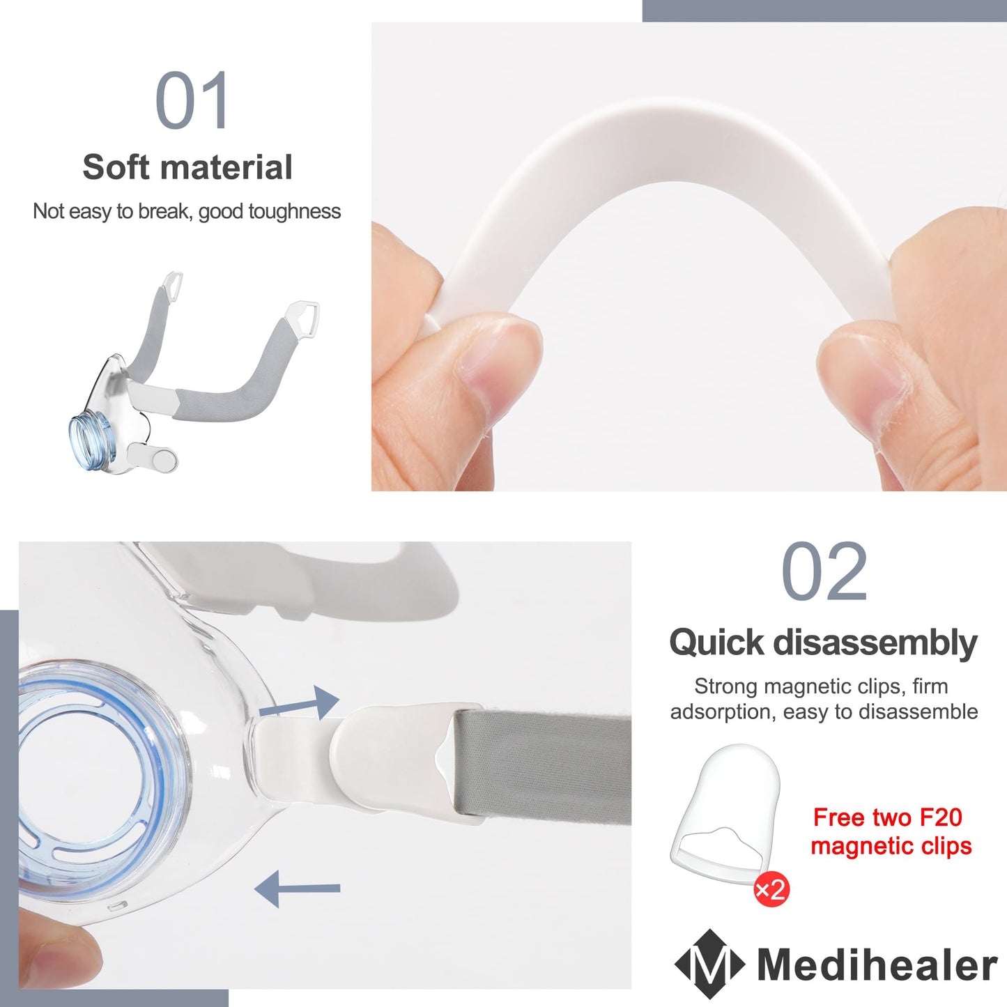 Replacement Frame Elbow Assembly for Airfit F20, Full Set of Frame Elbow Kit Compatible with Airfit F20, Snugly Fit & Improve Wearing Comfort, Great Value Supplies by Medihealer