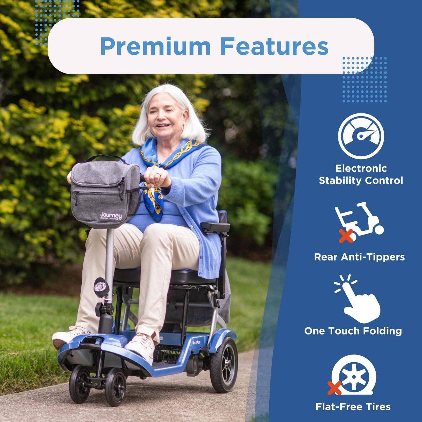 Journey So Lite Folding Power Scooter, 5 mph Max Adjustable Speed, 8-Mile Range, 24V Lithium Battery, Lightweight & Portable for Mobility, Red