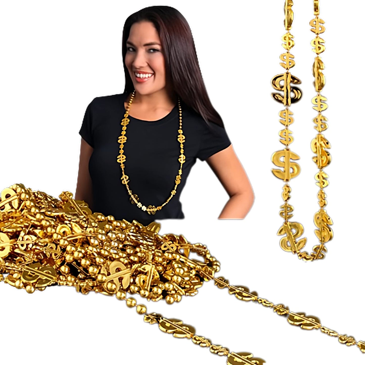 12-Pack of Dollar Sign Necklaces - Stylish Bling for Any Occasion