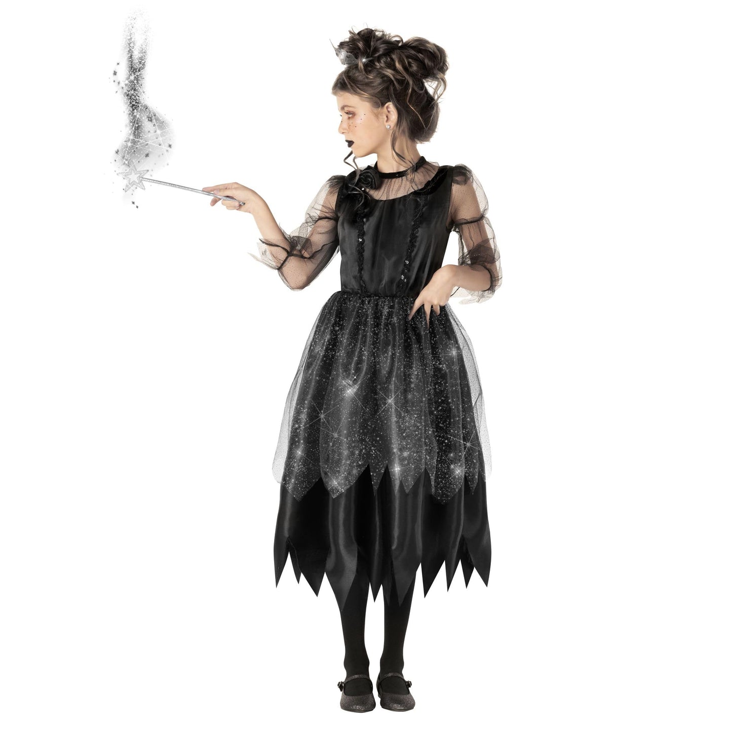 Morph Kids Gothic Witch Costume For Girls - Black Witch Dress For Kids - Spooky Halloween Outfit For Girls, Small