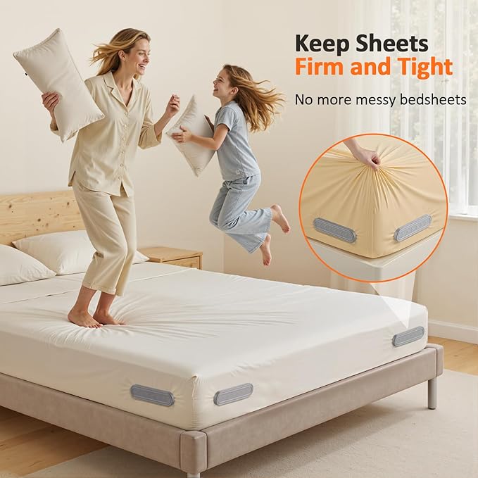 Bed Sheet Holders for Corners: 4Pcs Fitted Sheet Holder with Locks, Sheet Clips Fits Mattress, Upgrade Sheet Holders Keep Sheets Firm & Tight, Heavy Duty Sheet Fasteners