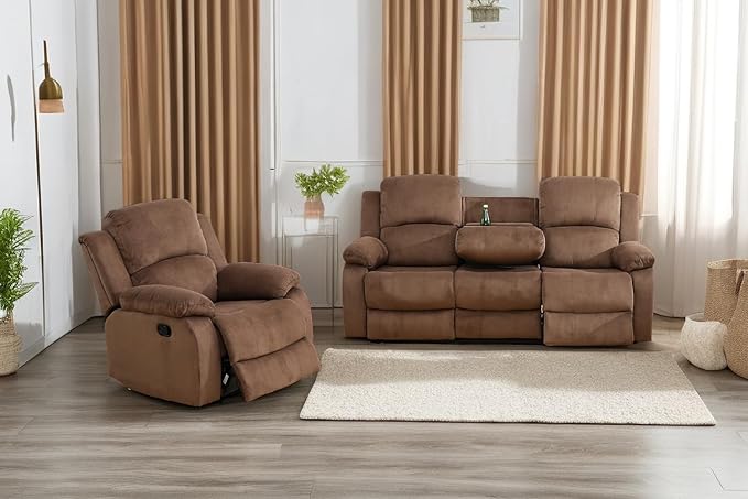 A Ainehome Living Room Furniture Set Brown Corduroy Recliner Sofa Set Loveseat Chair Furniture Sofa Set for Living Room/Rv/House/Theater Seating (A-Taupe Brown Corduroy, Sofa+Chair)