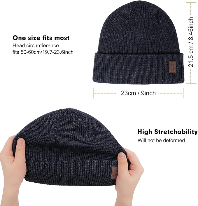 Wmcaps Winter Beanie for Men Women, Fleece Lined Beanie Soft Warm Knit Hat Ski Stocking Cuffed Cap