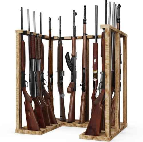 amoard Indoor Gun Rack Corner Wood Heavy Gun Rack Rifle Stand Display Shotgun Organizer and Storage Racks Stable Support for 15 Guns (Carbonized Black)