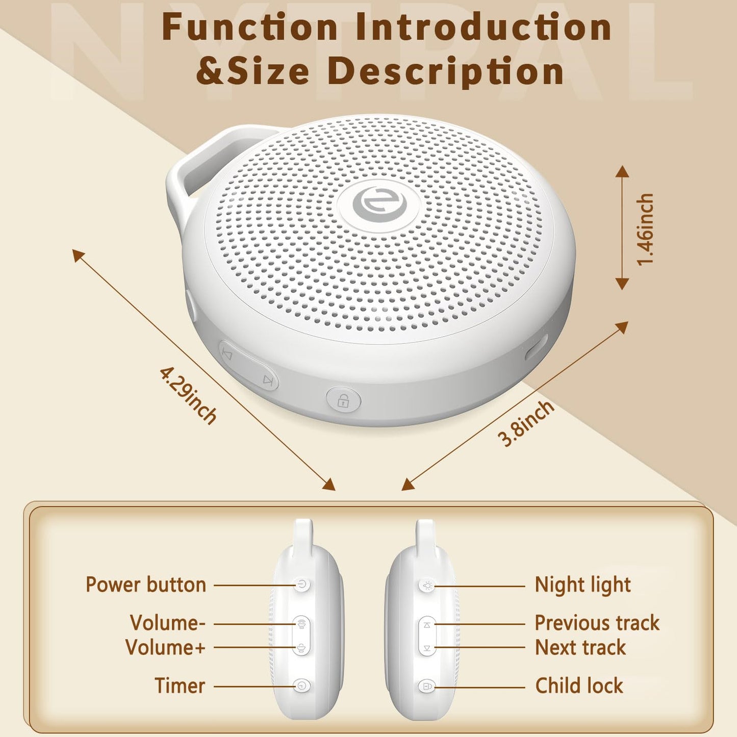 Nytpal Portable White Noise Sleep Sound Machine for Home and Travel. Perfect for Your Sleeping Baby with a dimmable Night Light and Long Battery Life. Baby Essential Adult/Child Lock Feature