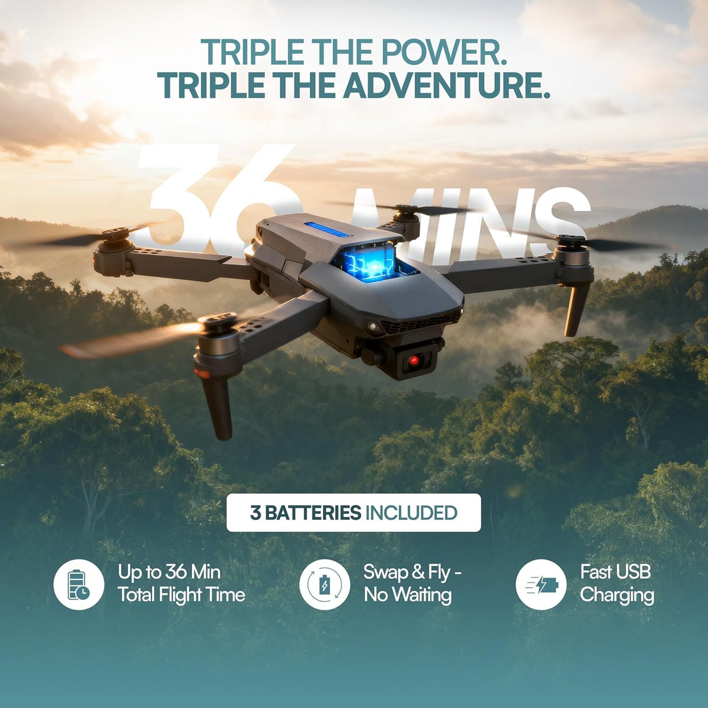 Falcon X 4K Drone - 4K UHD Camera Drone, Built-in Screen Remote Controller, WiFi FPV Foldable Quadcopter for Beginners & Adults, Includes 3 Batteries, SD Card & Reader
