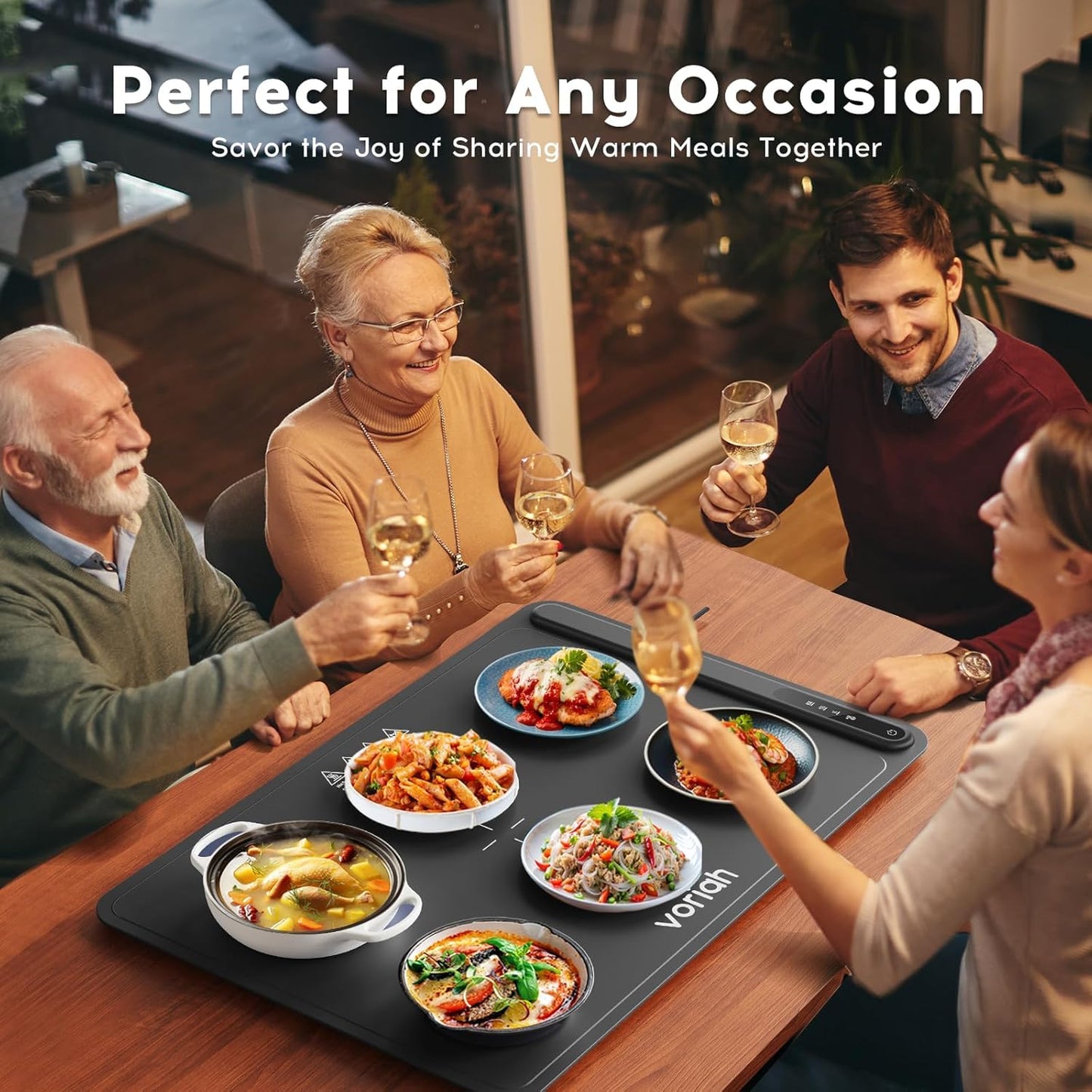 Warming Mat for Food, Voriah Electric Warming Tray with 3 Temp Settings & Auto Shut-Off, Food Warmer with Thick Silicone Surface to Keep Food Warm at Buffet, Parties, and Family Use(Black）