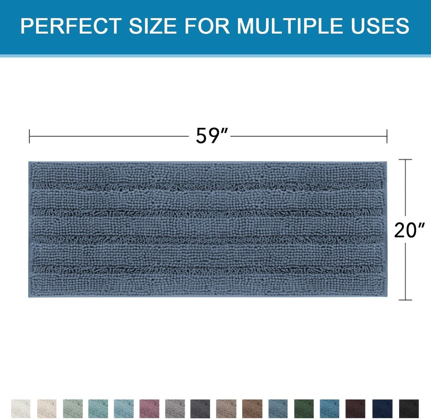 H.VERSAILTEX Bath Rugs for Bathroom Non Slip Bath Mats Thick Chenille Striped Bath Rug Runners 59" x 20" Absorbent Fluffy Soft Shaggy Mats Dry Fast Plush Area Carpet for Bath Room - Blue Indigo