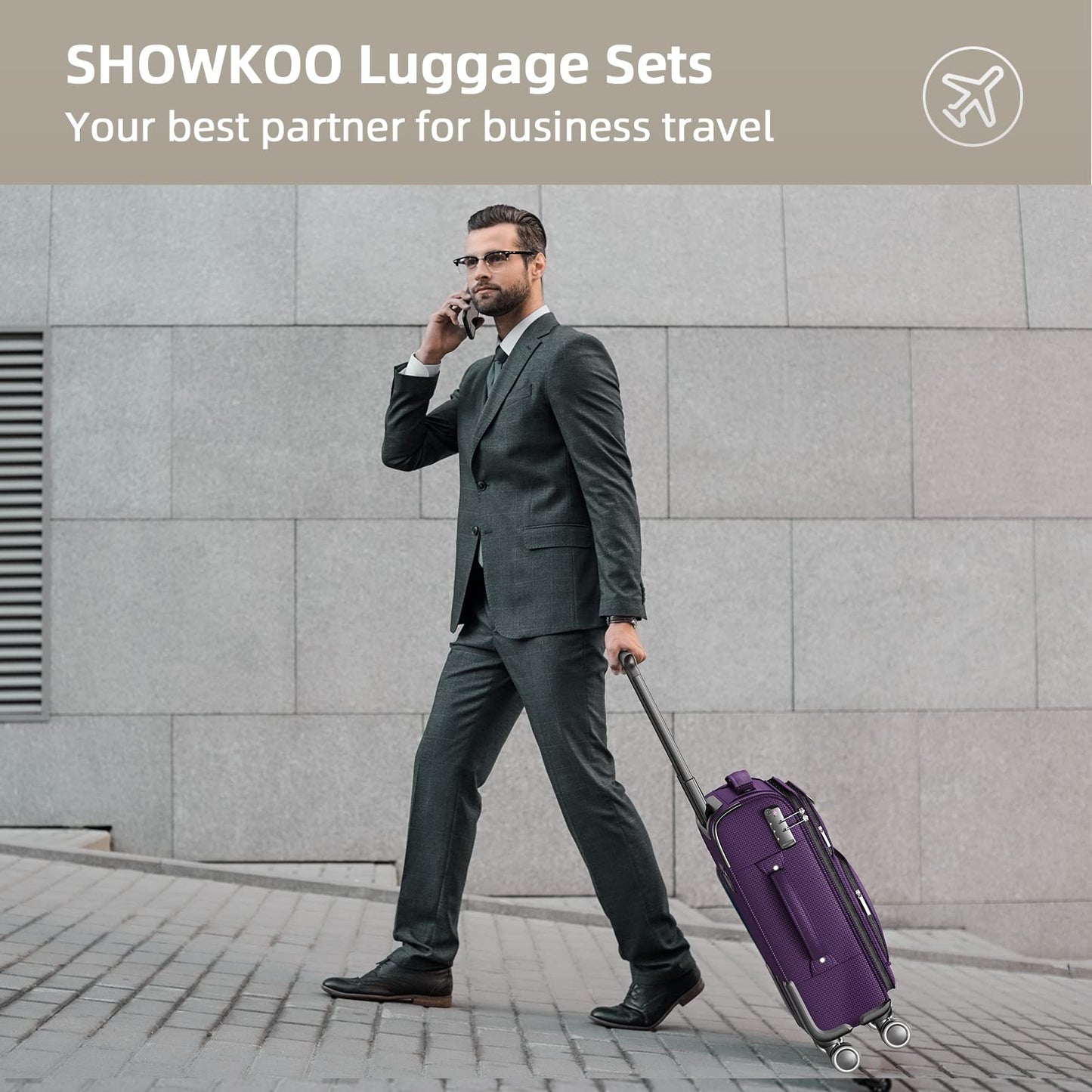 SHOWKOO Luggage Sets 3 Piece Softside Expandable Lightweight Durable Suitcase Sets Double Spinner Wheels TSA Lock Purple (20in/24in/28in)