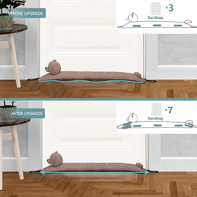 Marwood Under Door Draft Stopper Decorative Wind Stopper 36 inch for Door & Window, Weighted Animal Air Draft Stopper Snake Noise Blocker for Bottom of Door with Hanging Loops -Bear