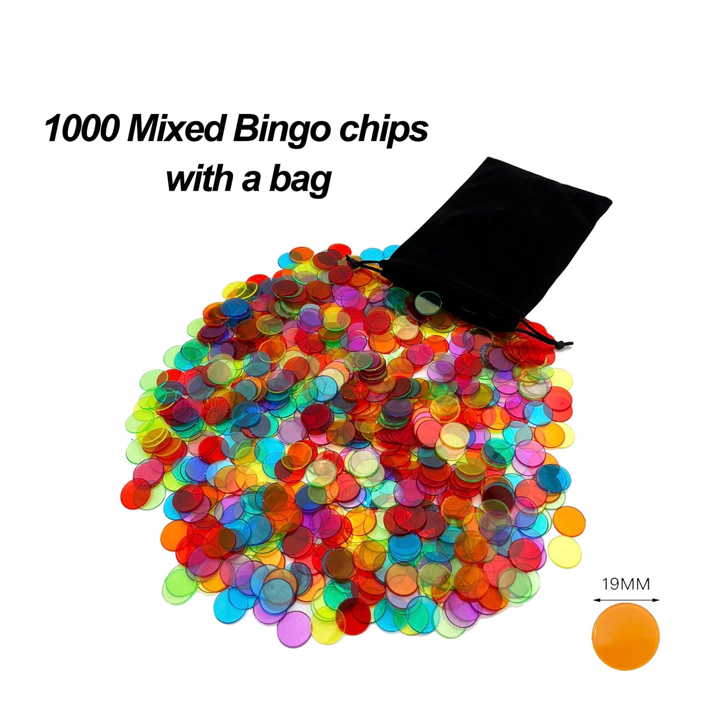 JUNWRROW Jumbo Bingo Game Set with 11" Wheel Cage,1000 Colorful Chips with a Bag,100 Mixed Cards,75 Calling Balls & Plactic Master Board,Bingo Storage Bag -Ideal for Large Group