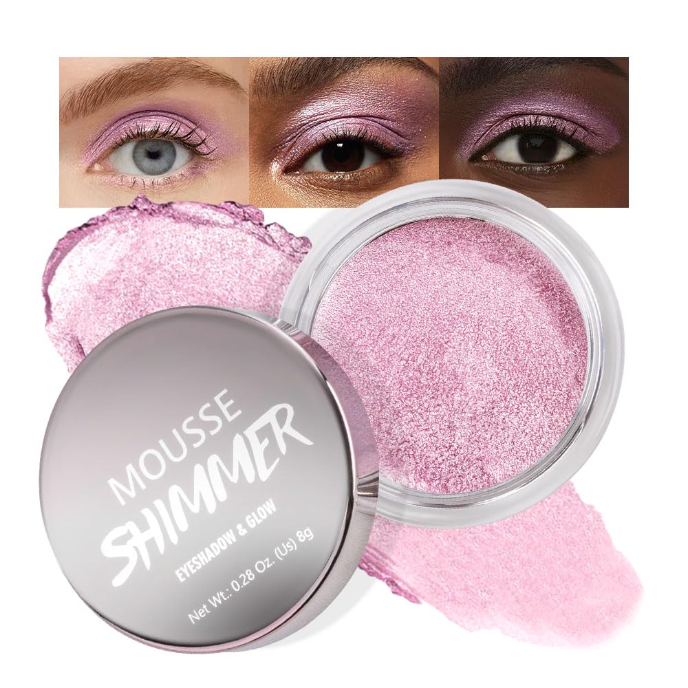Bright Pink Mousse Single Eyeshadow Palette -Neutral Matte & Shimmer Eyeshadow,Mini Cream Glitter Eye shadow,Long Lasting Highly
