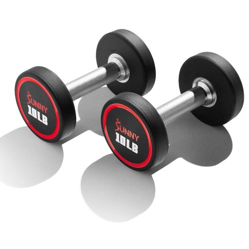 Sunny Health & Fitness Premium Polyurethane Commercial Grade Round Dumbbells with Diamond Knurled Handle, Durable Strength Training Equipment for Home Gym, 10-Pound (Pair) - SF-DB02-10