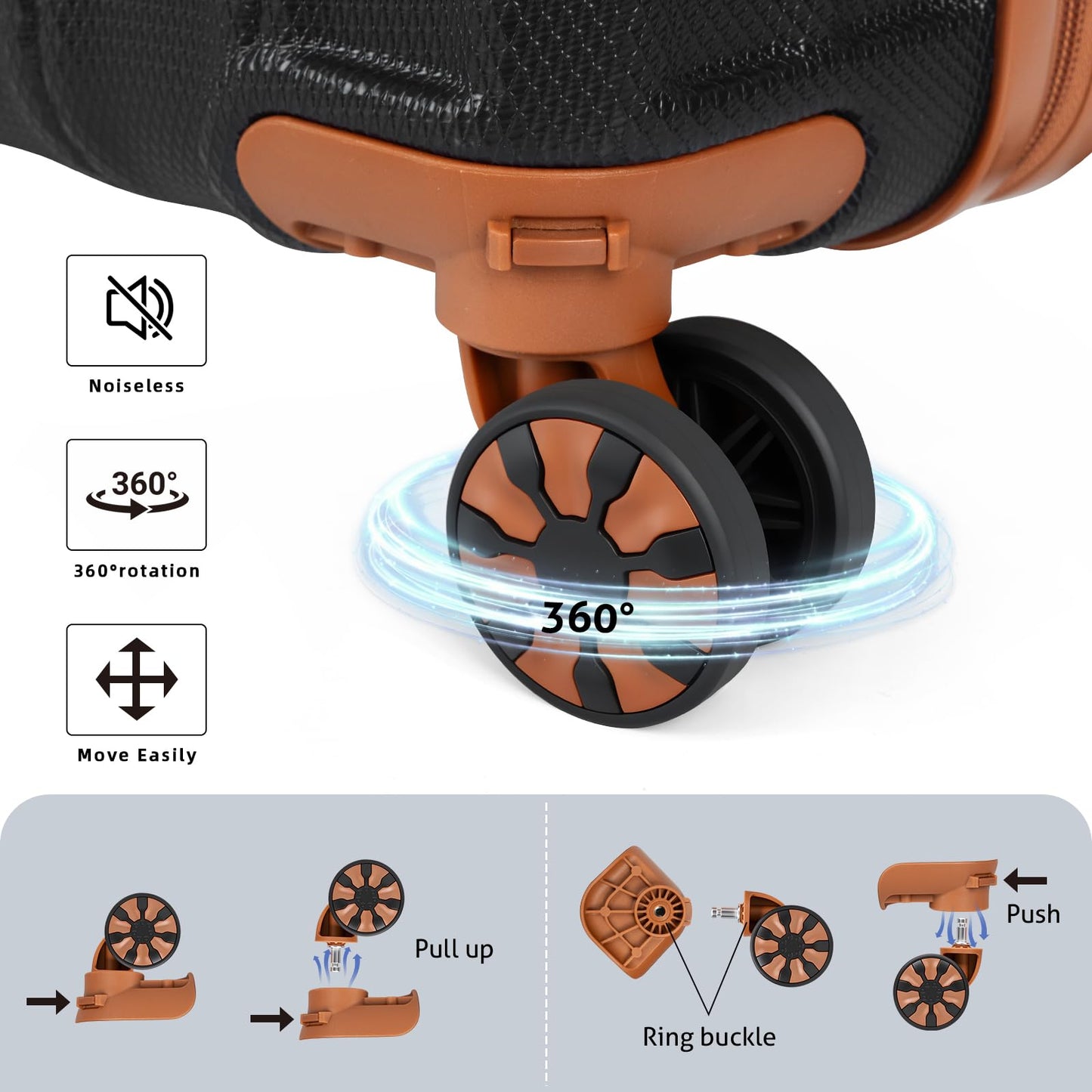 Cobens Luggage Sets 5 Piece Suitcase with Wheels，ABS Hard Case Luggage with Detachable Spinner Wheels，Carry on Luggage Set with TSA Lock （20/24/28 Inch