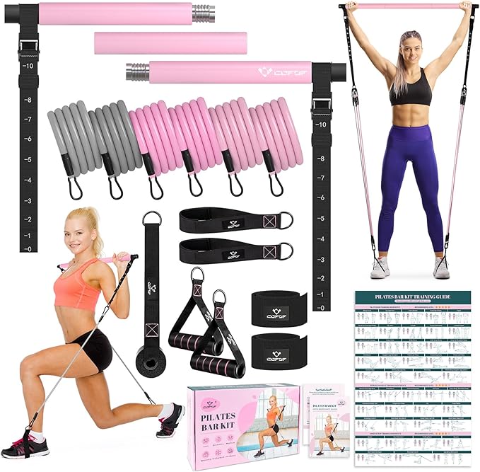 Pilates Bar Kit with Resistance Bands, Multifunctional Yoga Pilates Bar with Heavy-Duty Metal Adjustment Buckle, Portable ...