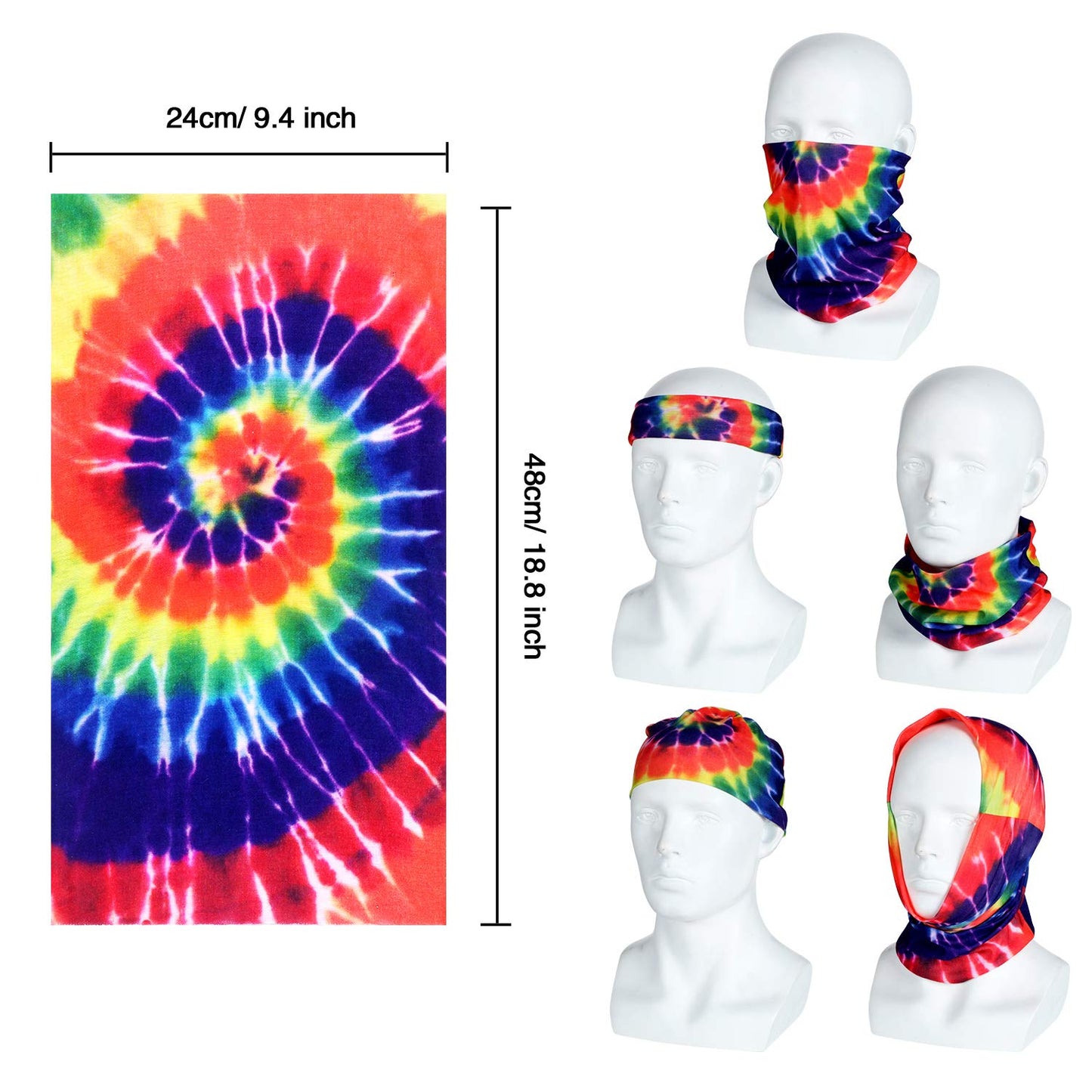 Frienda 5 Pcs Hippie Costume Set Glasses Headband Peace Sign Earrings Necklaces Tie Dye Bandana Hippie Accessory for 60s 70s(Rainbow Style)