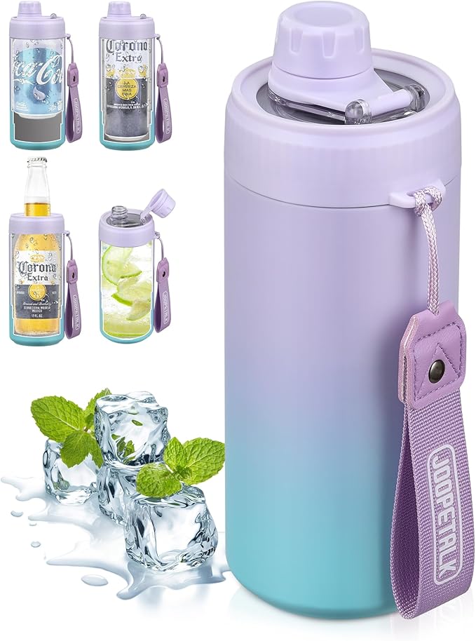 JOOPETALK Universal Can Cooler with Lid Fits All 12oz Cans& Bottles, 100% Leak-Proof Water Bottle, 4-in-1 Insulated Can Co...