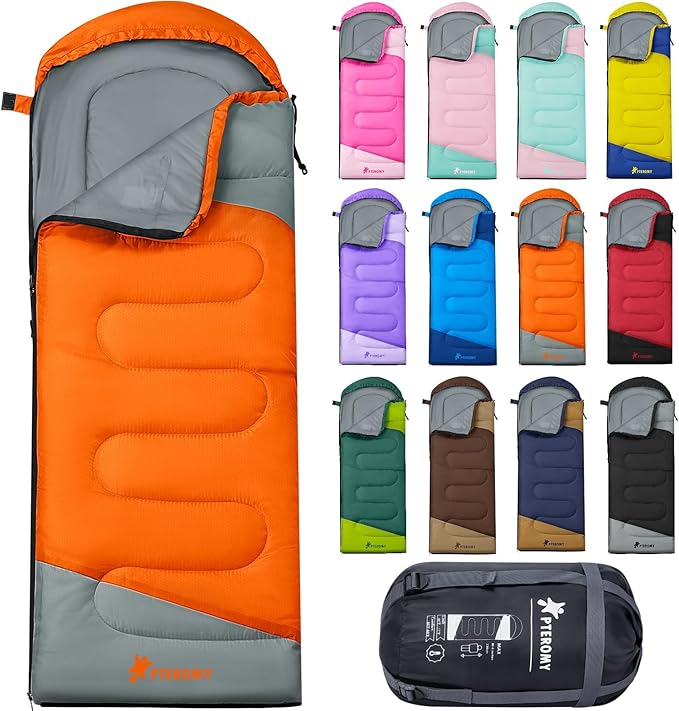 PTEROMY Sleeping Bags for Adults, Lightweight and Machine Washable, Water Resistant Backpacking Camping Sleeping Bag for Warm Cold Weather, Camping Essentials for Hiking Travel