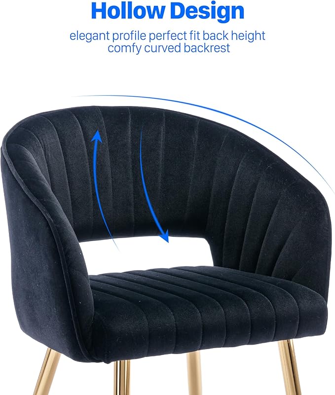 KCC Modern Velvet Desk Chair Accent Armchair Upholstered Tufted Chairs Dining Chairs, Tufted Vanity Chairs Side Chairs with Gold Metal Legs for Dining Room Living Room Restaurant, 1 PC & Black