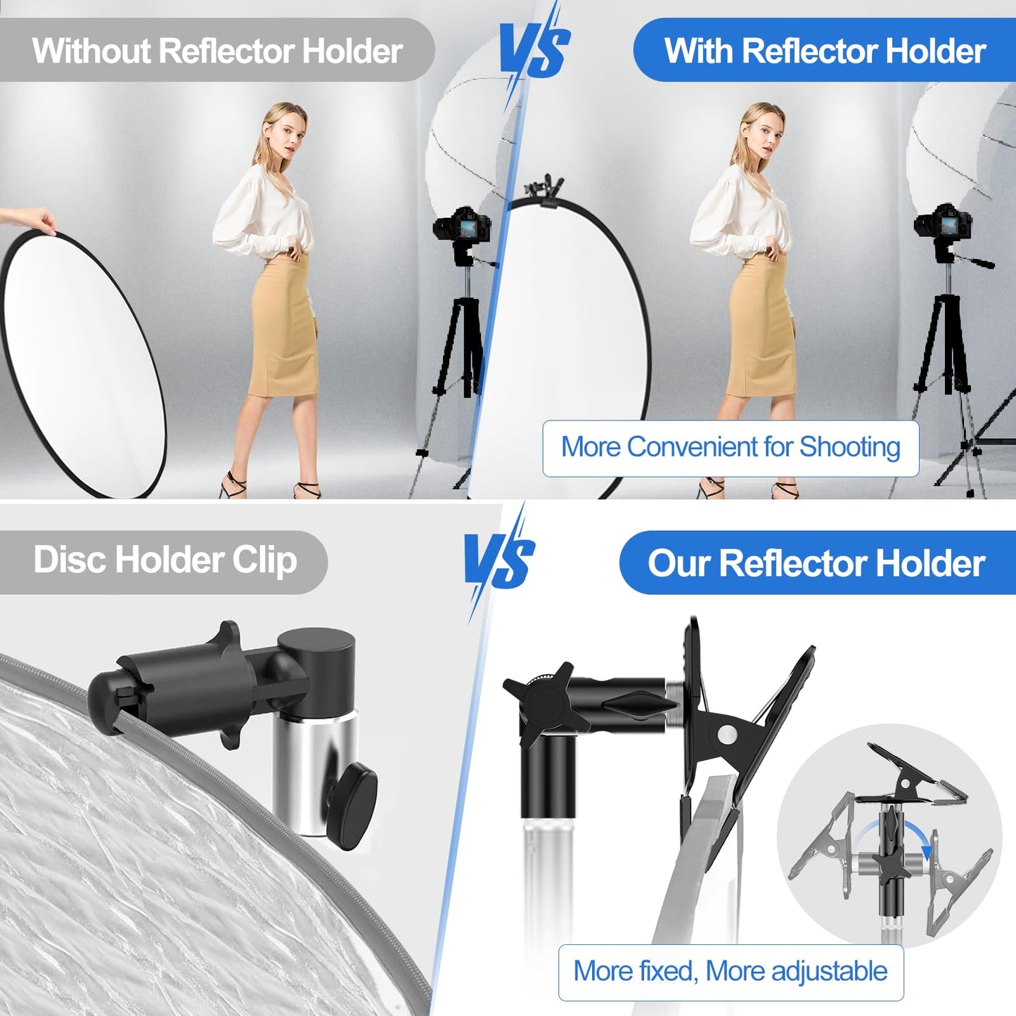 EMART Photography Reflector Holder, Photo Video Studio 5/8" Heavy Duty Metal Clamp Attachment, Light Stand Clip Mount with Umbrella Hole for Backdrop, Diffuser, Lighting