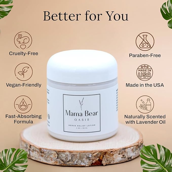 Mama Bear Oasis Lotion - Neuropathy Nerve Therapy & Relief Cream - Maximum Strength Relief Cream for Foot, Hands, Legs, Toes Includes Magnesium, Arnica, Vitamin B6, Aloe Vera, MSM (Pack of 2)