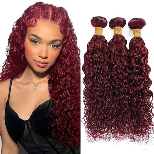 Giginger Burgundy 99J Water Wave Human Hair Bundles 20 22 24 inch Wine Red Human Hair Bundles Burgundy 100% Unprocessed Raw Quick Weave Hair for Black Women