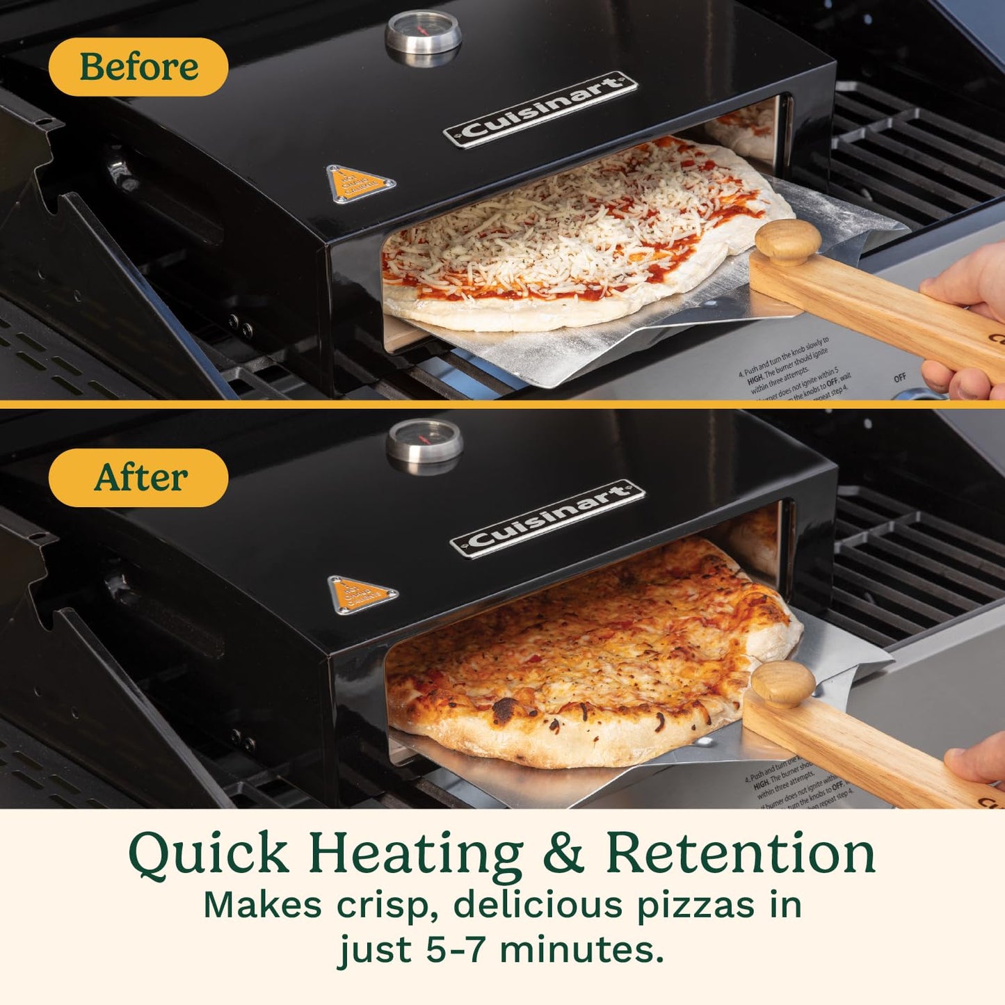 Cuisinart Grill Top Pizza Oven Kit, Portable Make Your Own Pie Set With Pizza Peel and Cordierite Stone, Baking Oven for Backyard Homemade Pizzas, Perfect Pie Accessory