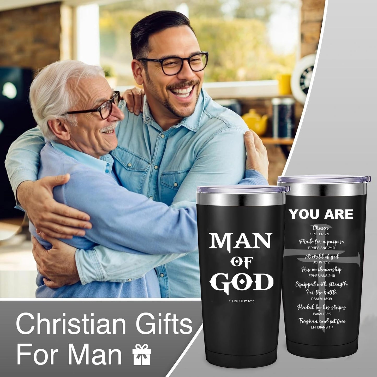 LUDUEIKSW Christian Gifts for Men, Pastor Appreciation Gifts Set, Religious Box for Dad Grandpa Husband Brother Friends, Catholic Basket with Throw Blanket Tumbler