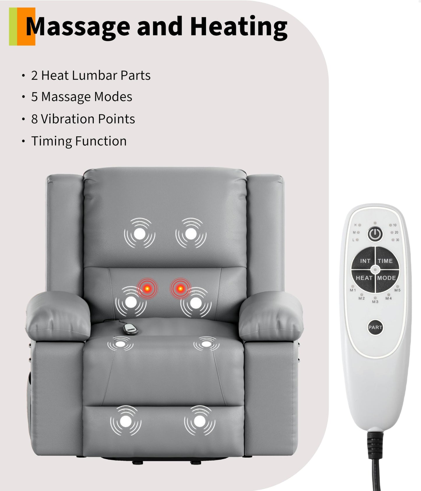 Garvee Power Lift Recliner Chair - Heat and Massage, PU Leather Electric Lift Recliner for Elderly & Mobility Impaired，Reclining Sofa with Side Pocket for Living Room
