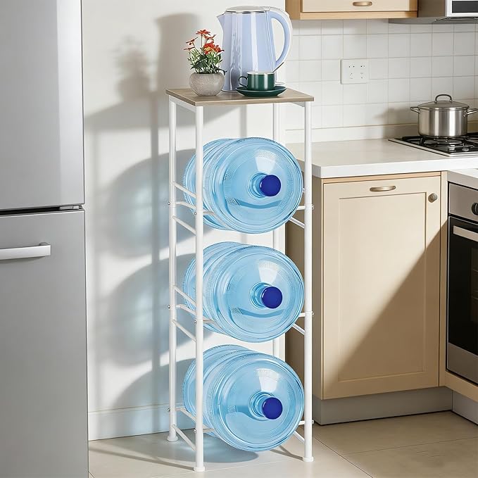 OYEAL Water Bottle Storage Holder 5 Gallon Drink Dispenser Stand with Table 3-Tier Heavy Duty Water Cooler Jug Rack Water ...