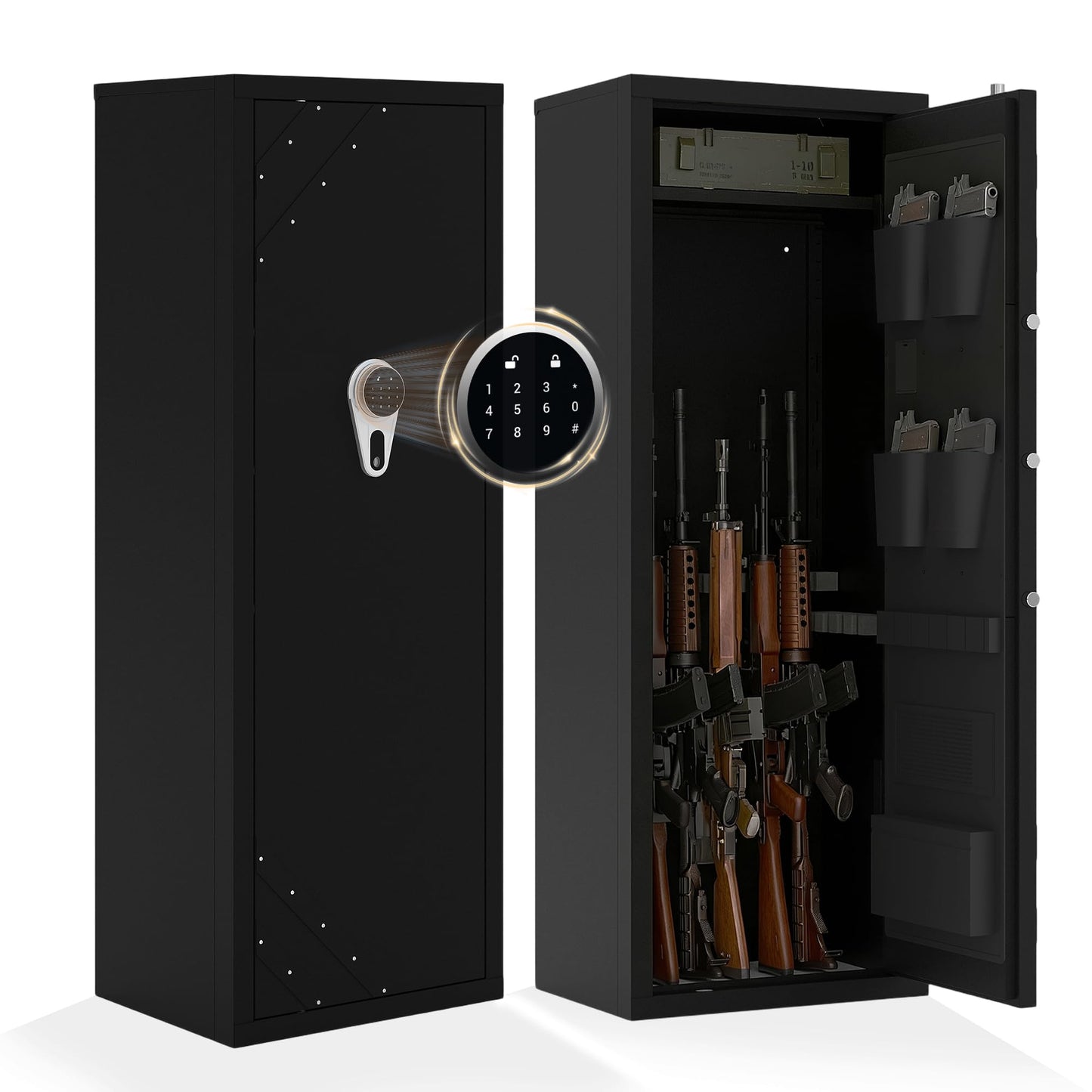 Rifle & Pistol Gun Safe, Quick Access with Fingerprint Lock & Backlit Digital Keypad, Heavy Duty Gun Cabinet with Removable Shelves, Pistol Pockets & Dual Alarm - Home Security Shotgun Locker