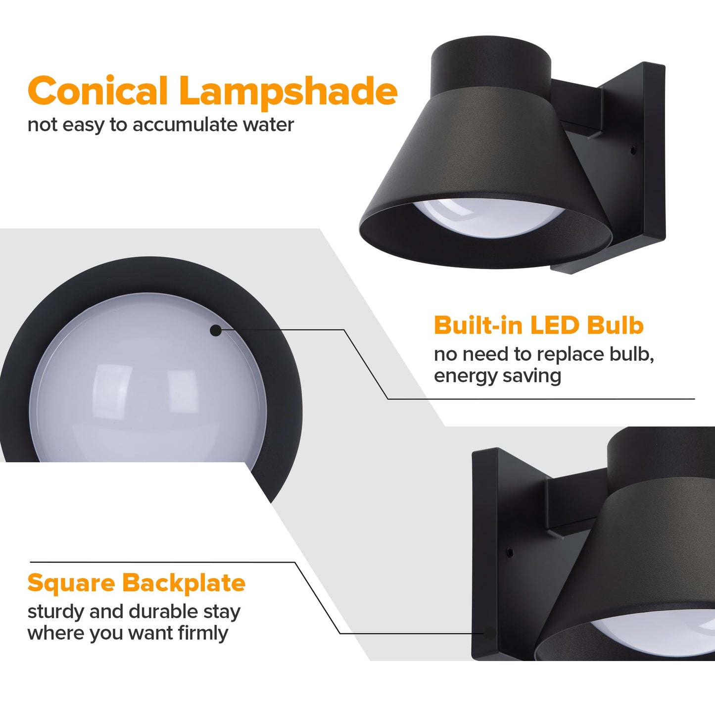 UME 2 Pack LED Outdoor Wall Light Fixtures, Black Front Porch Lights Wall Mount Lighting, Exterior Waterproof Wall Lantern Light Fixture Anti-Rust Farmhouse Wall Sconce for Patio, Doorway, Garage