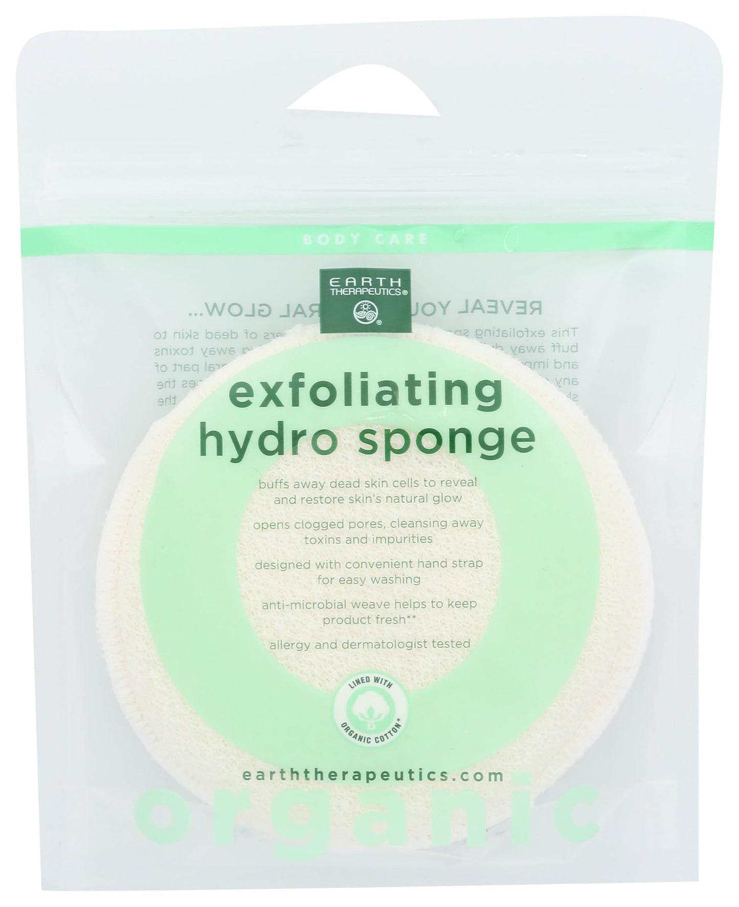 Organic Cotton Exfoliating Hydro Sponge Earth Therapeutics - 1 Pack