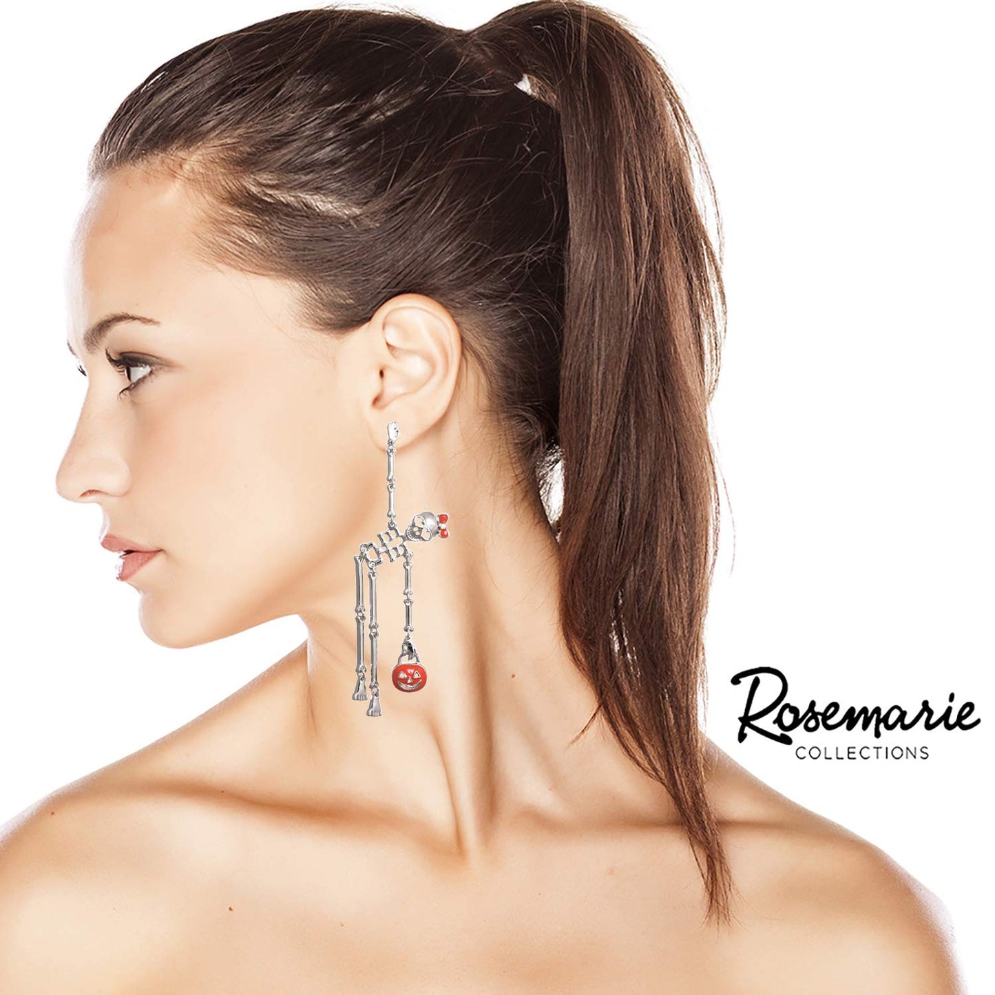 Rosemarie Collections Women's Dancing Skeletons Halloween Earrings (Silver Tone)