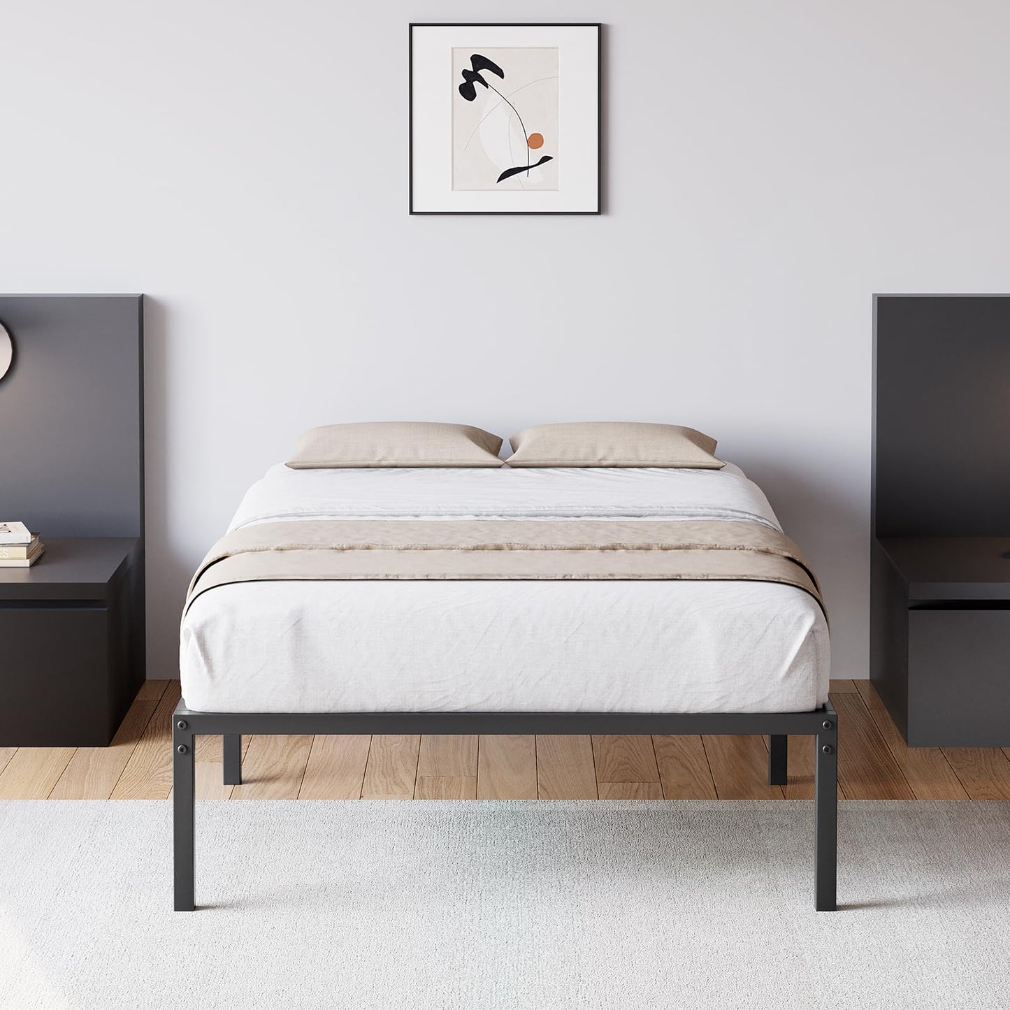 MilleLoom 14" Twin Size Bed Frame, Metal Bed Frame with Steel Slat Support, No Box Spring Needed, Noise-Free & Anti-Slip, Under Bed Storage, Easy Assembly