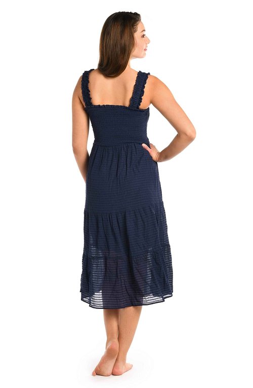La Blanca Women's Midi Dress Swimsuit Cover Up, Indigo//Shadow Stripe, Large