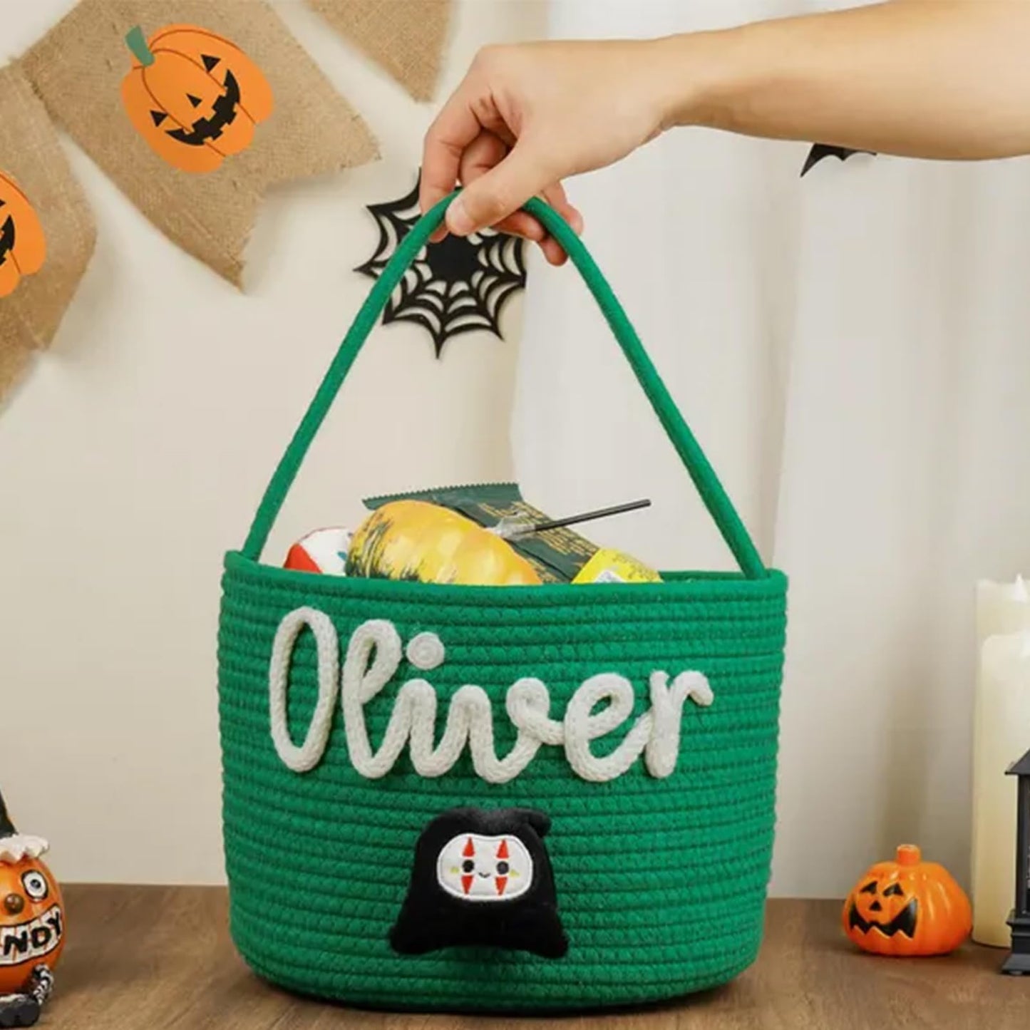 Personalized Halloween Basket for Kids Custom Trick or Treat Bag with Name, Handmade Candy Tote, Embroidered Pumpkin or Ghost Bucket Ideal Halloween Gift or Costume Accessory