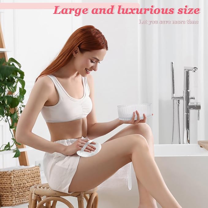 2Pcs Extra Large Body Powder Puff & Luxury 6" Glass Jar Dusting Powder Container with Puff for Women Bath Powder Puffs Perfect for Talcum or Loose Powder (White 6" Only Puff)