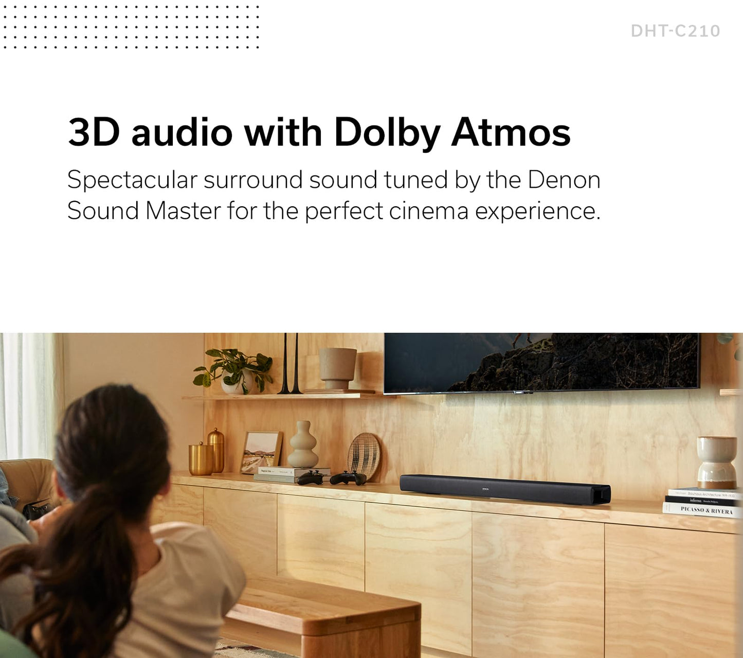 Denon DHT-C210 Full-Range Dolby Atmos Sound bar with Built-in subwoofers and Bluetooth Streaming., Black