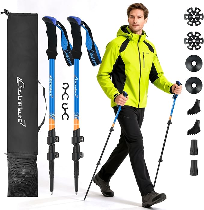 Clostnature Trekking Poles for Hiking – Collapsible Lightweight Hiking Poles, 2 Pack Aluminum Walking Sticks for Women, Me...