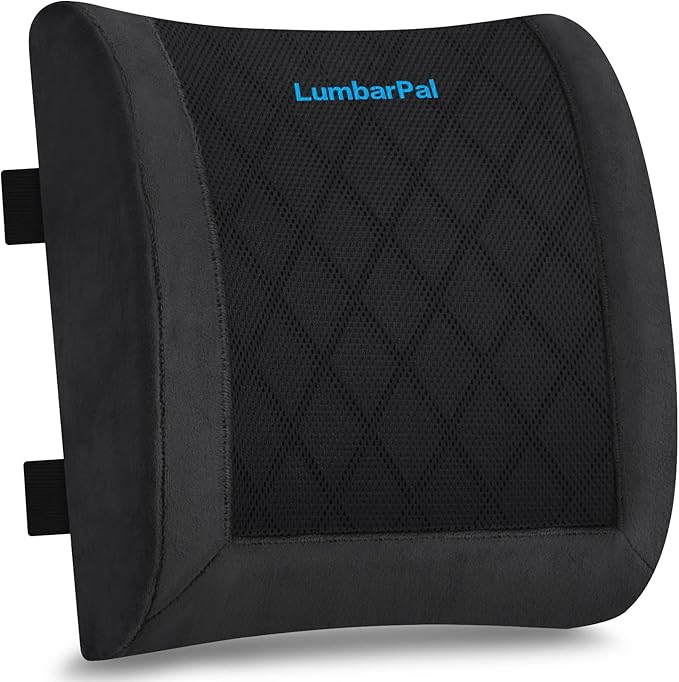LumbarPal Lumbar Support Pillow for Office Chair Back Support Lumbar Pillow for Car, Gaming, Office Chair - Improve Sitting Posture & Back Pain Relief, Memory Foam, Adjustable Straps, Fluffy Black