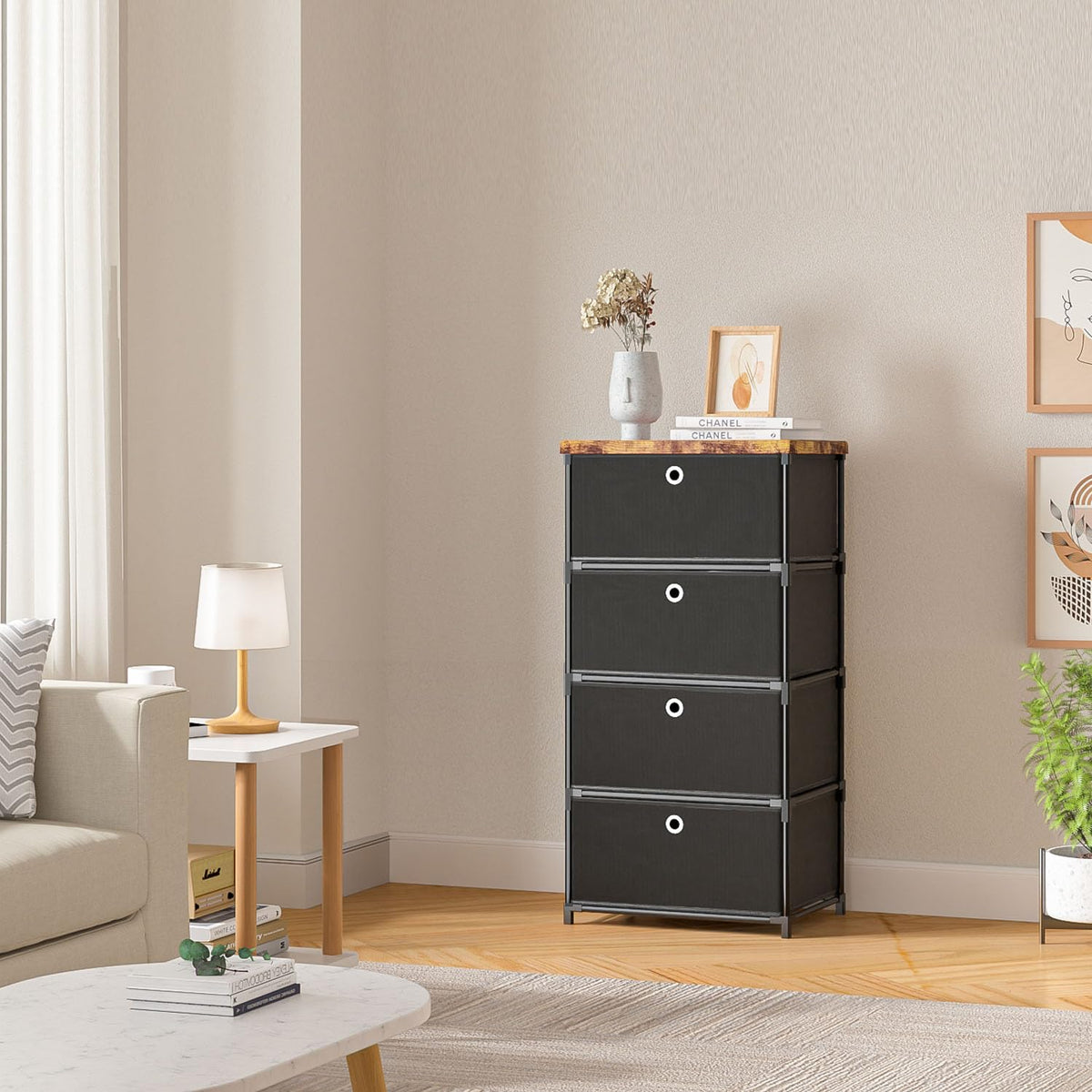 LUKYTOWER Fabric Storage Drawers Dresser and Chest of Drawers, Small Dresser with Drawers Unit, Sturdy 4 Drawers Dressers for Closet, Fabric Storage Bin Organizer