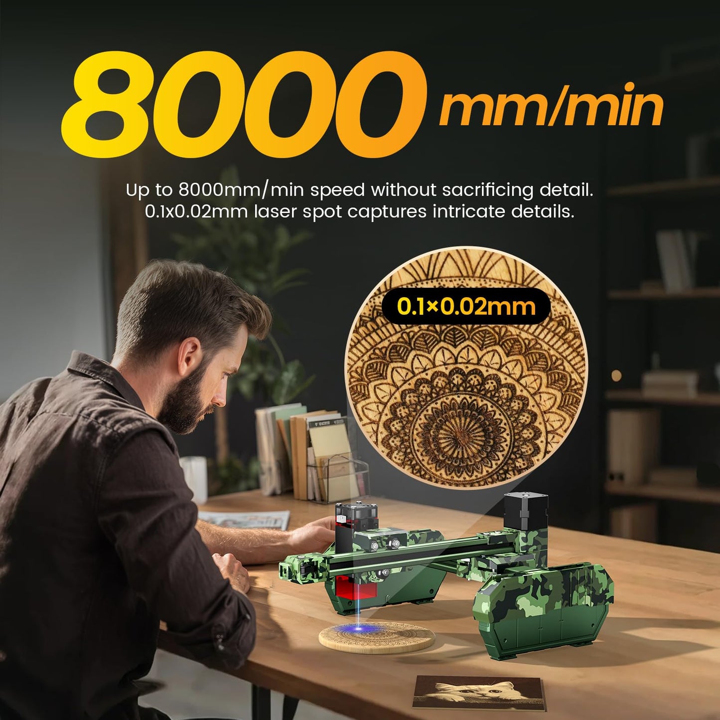 Tofelf AlgoLaser 6W Portable 95% Pre-Assembled Laser Engraving Machine High-Speed 8000mm/min, 0.1 x 0.02mm Compressed Spot,5.9 x 5.9 inch Working Area with APP Control,Engraving for Wood,Metal,Glass