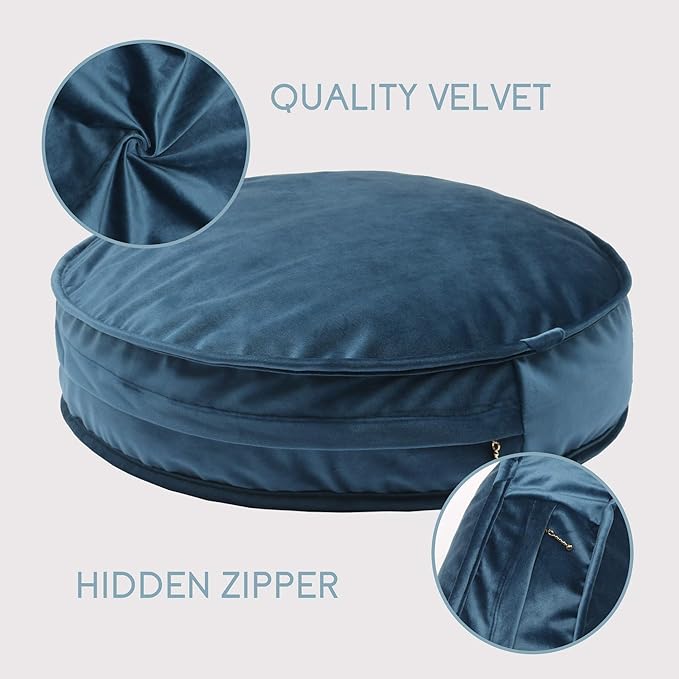YIUOR Velvet Floor Pillows Round Chair Cushion Couch Throw Pillow Soft Pouf Seat Mattress Bean Bag for Reading Nook Play Room (19.7",Teal)